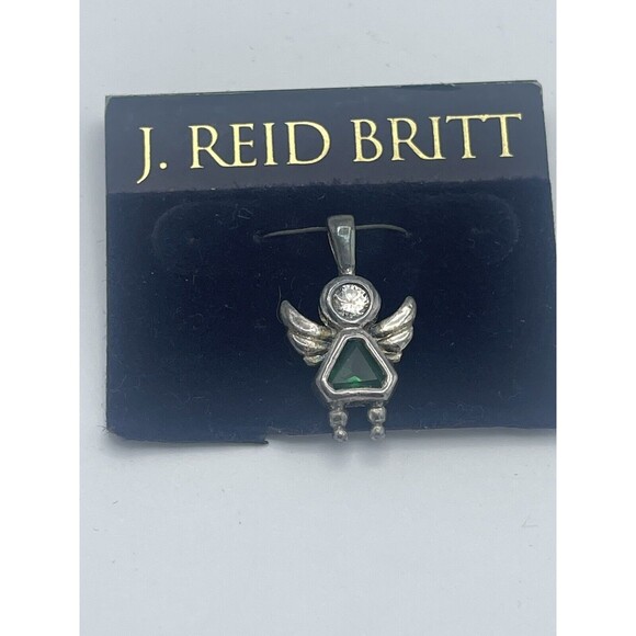 Sterling Silver Birthstone Angel Pendant With Emerald Color Cubic Zirconia New - Picture 2 of 5